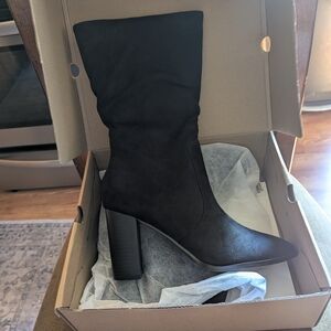 Black Heeled Boots with Architectural Heel